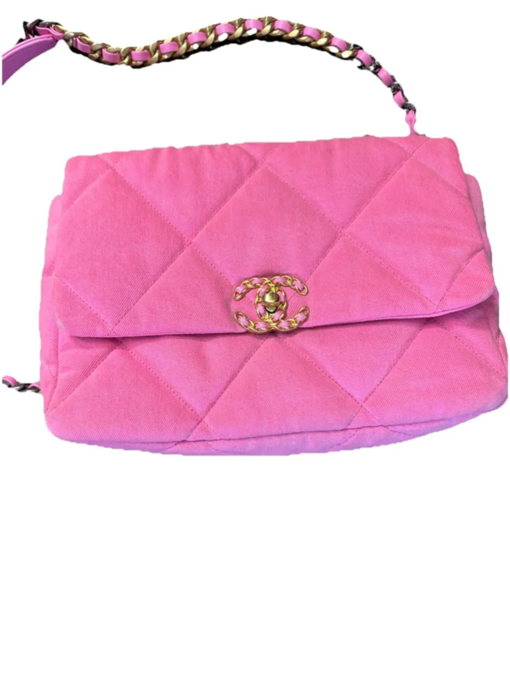 Chanel 19 Flap Bag Quilted Denim Medium Pink